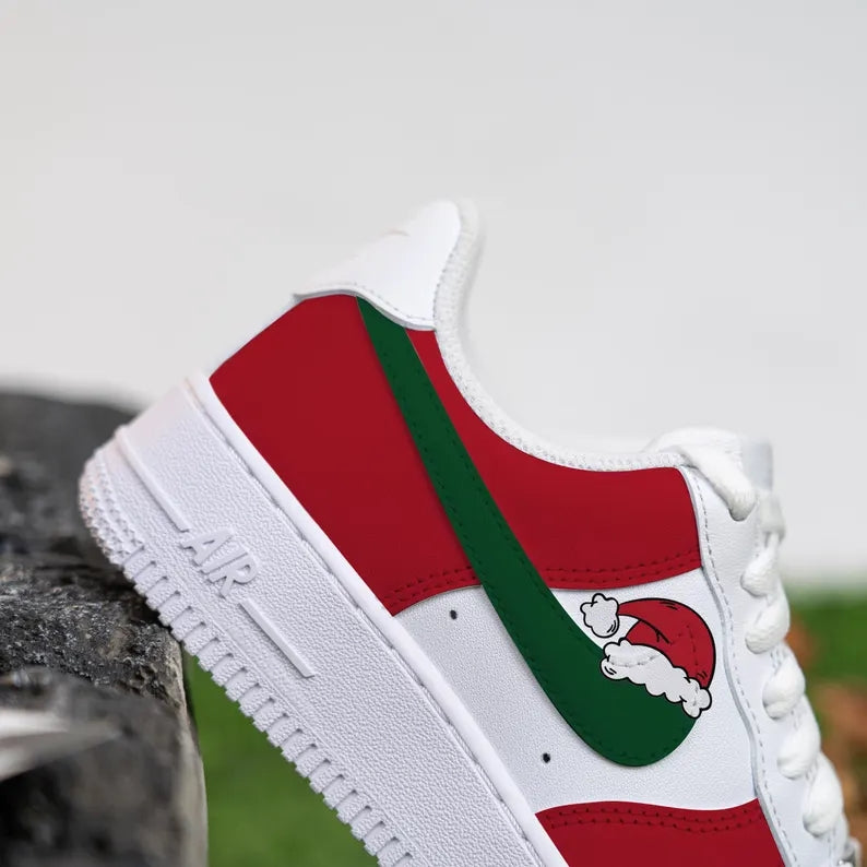 Custom Air Force 1 White Red Green with Santa Hat Design