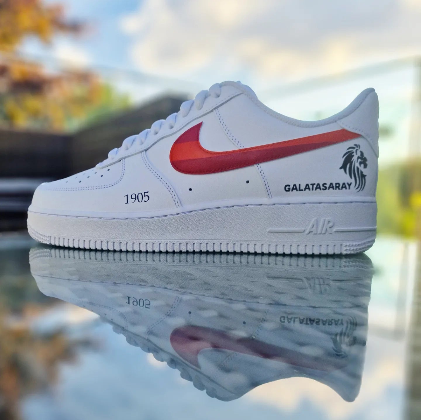 Custom Air Force 1 White Red Swoosh And Galatasaray Logo