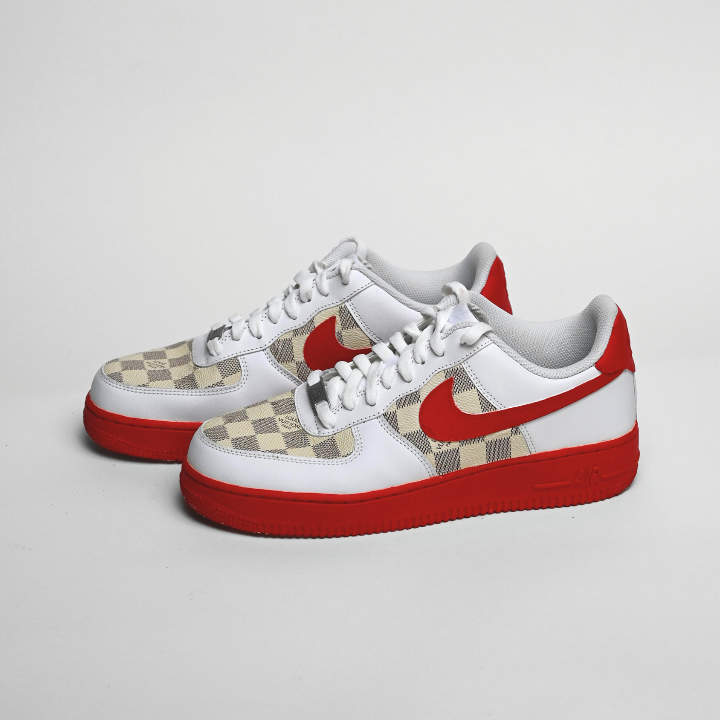 Custom Air Force 1 White Red with Beige LV Checkerboard