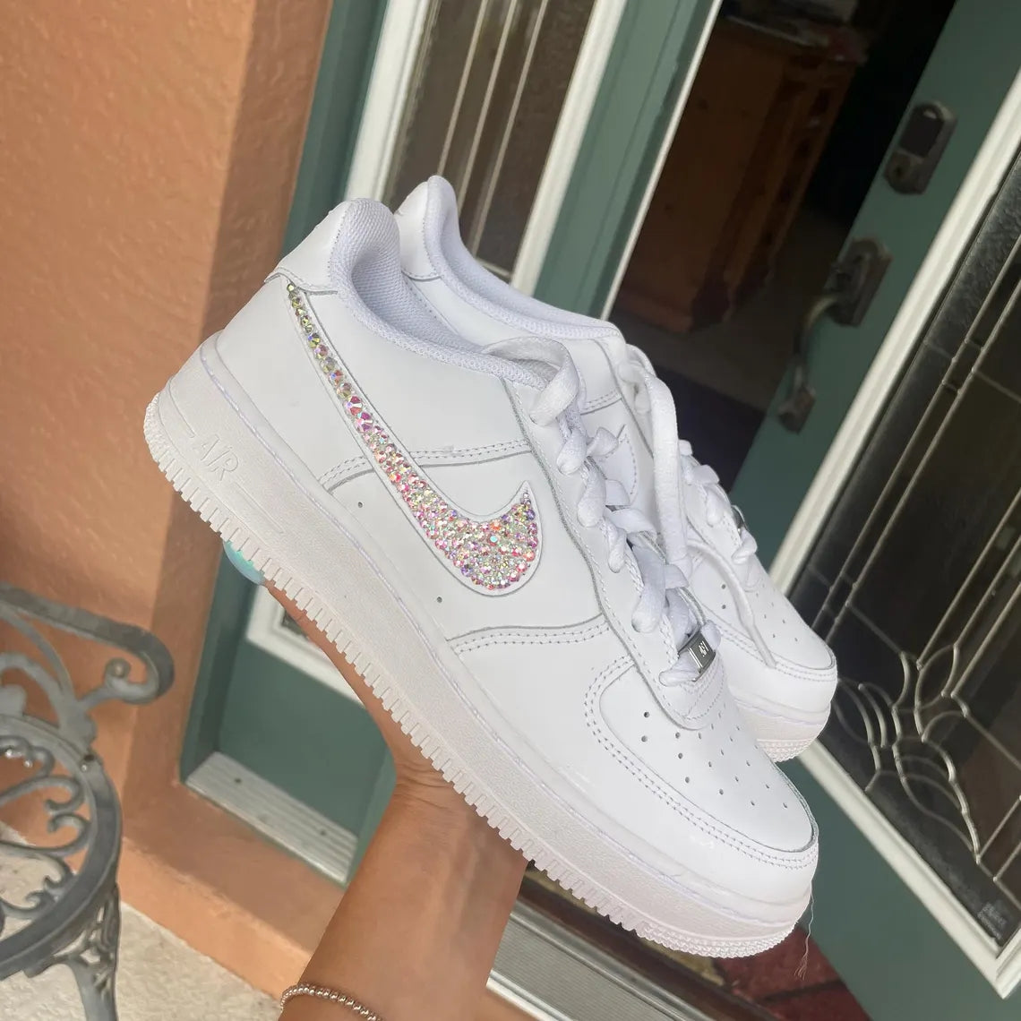 Custom Air Force 1 White Rhinestones Swoosh