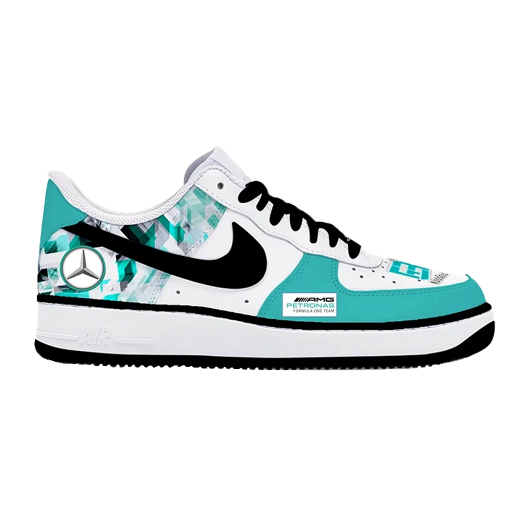 Custom Air Force 1 White Teal With Mercedes Diamond Pattern