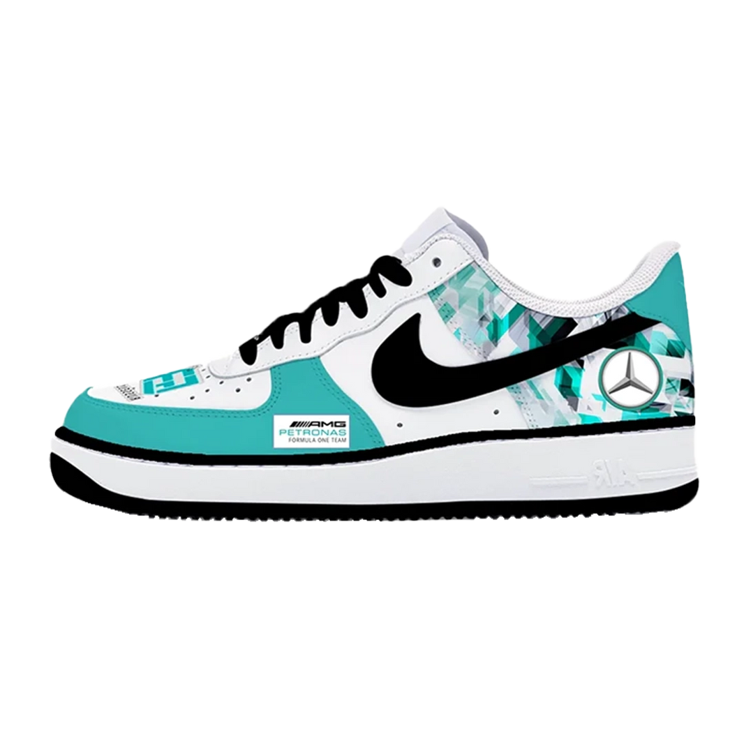Custom Air Force 1 White Teal With Mercedes Diamond Pattern