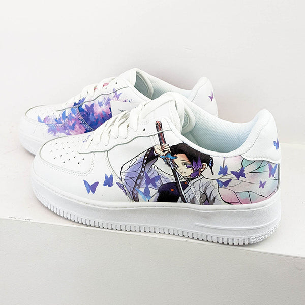 Custom Air Force 1 White With Anime Character And Purple Butterflies