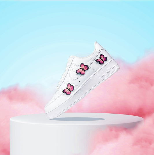 Custom Air Force 1 White With Black Pink Butterflies