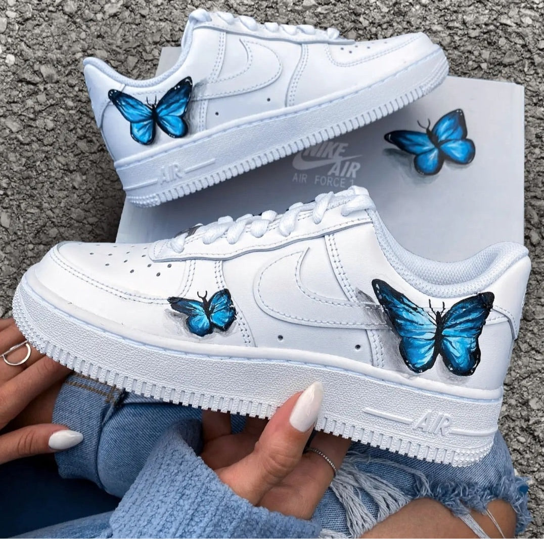 Custom Air Force 1 White With Blue Butterflies