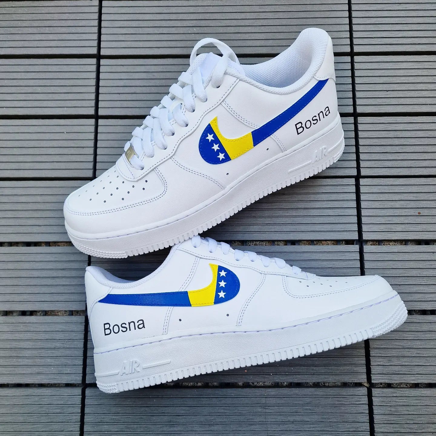 Custom Air Force 1 White With Bosnia Herzegovina Flag Pattern