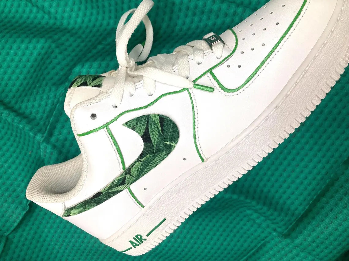 Custom Air Force 1 White with Green Leaf Swoosh