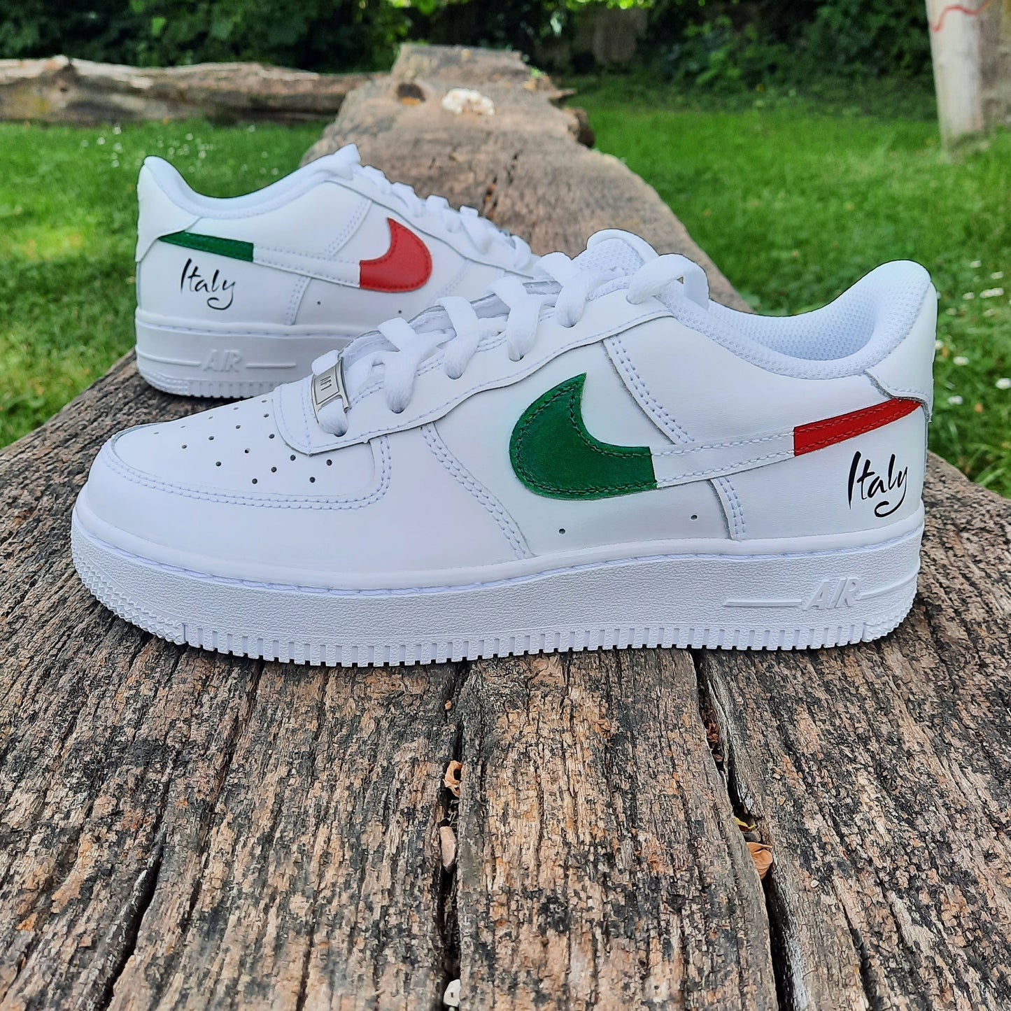 Custom Air Force 1 White With Green Red Accents And Italy Text