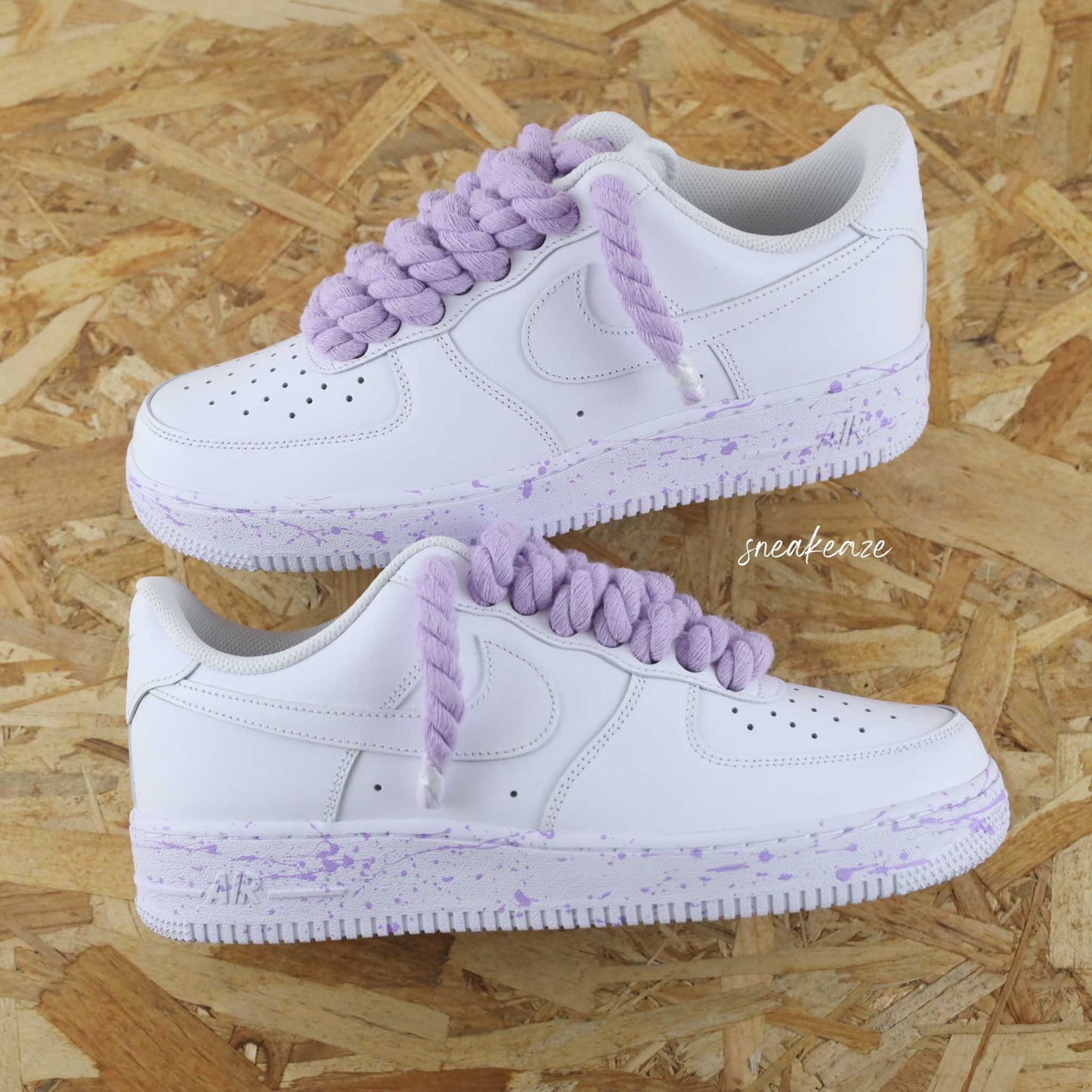 Custom Air Force 1 White With Lavender Splatter And Thick Hemp Rope