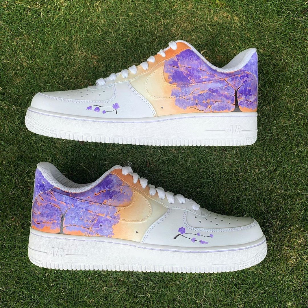 Custom Air Force 1 White With Purple Tree Pattern