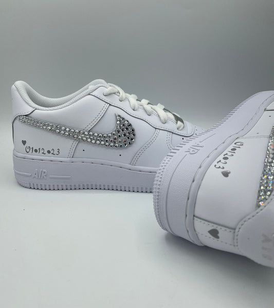 Custom Air Force 1 White With Rhinestones And Heart - like Patterns