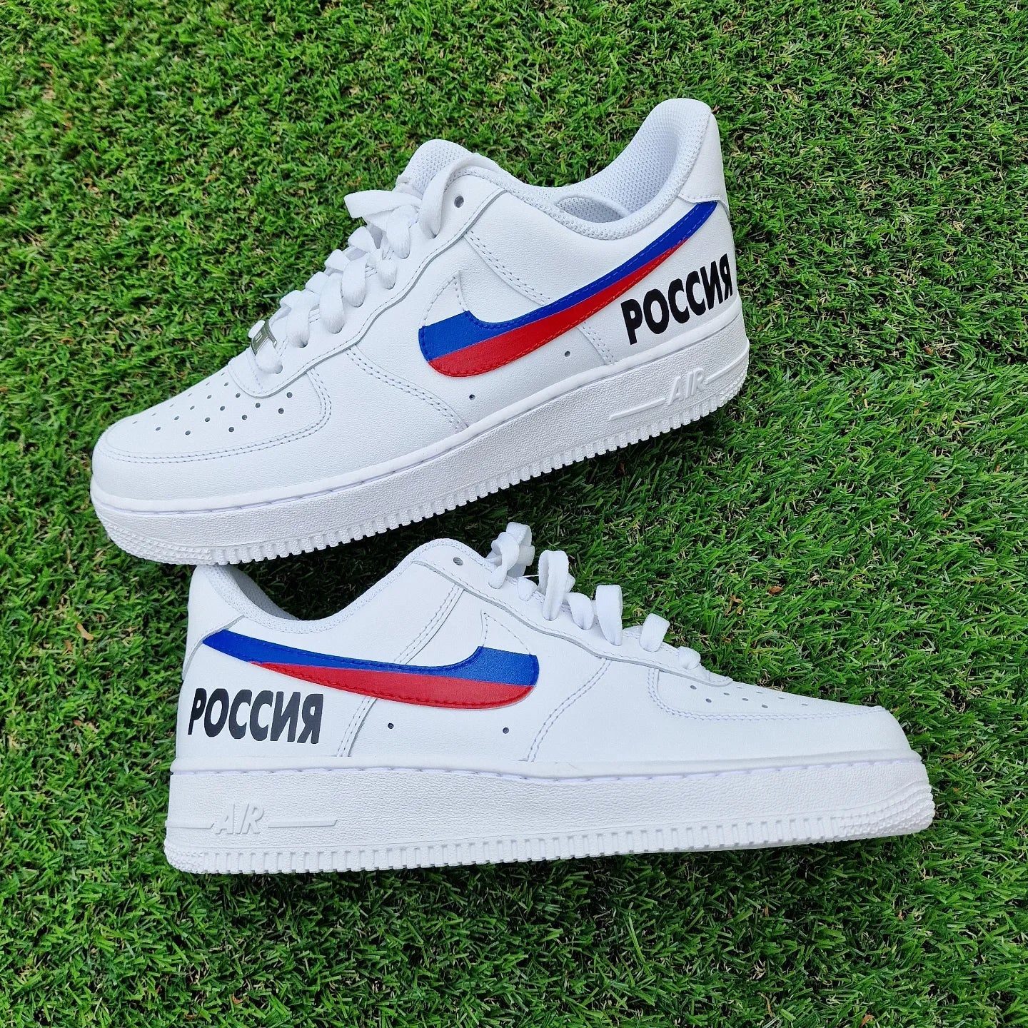 Custom Air Force 1 White With Russian Flag And Text Design