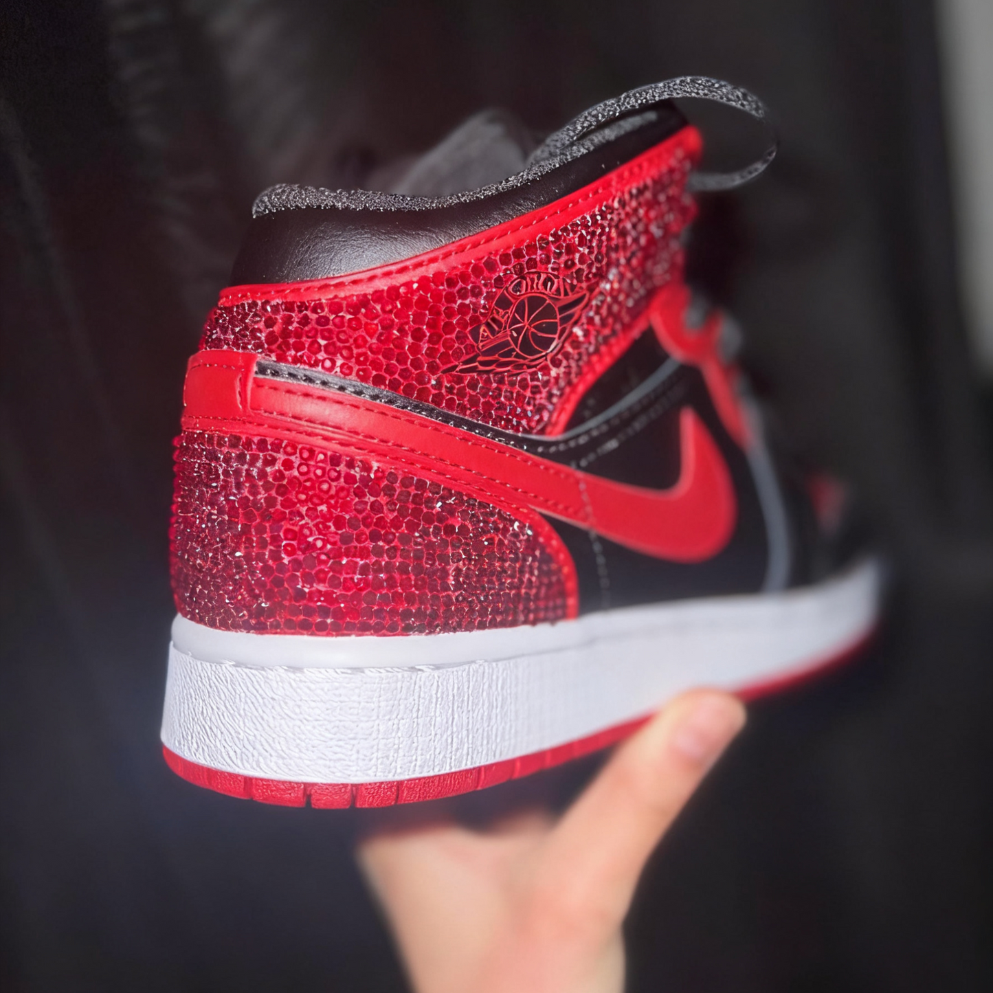 Custom Air Jordan 1 Black Red with Rhinestones