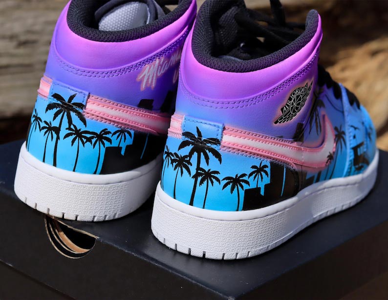 Custom Air Jordan 1 Blue And Purple With Palm Tree Pattern