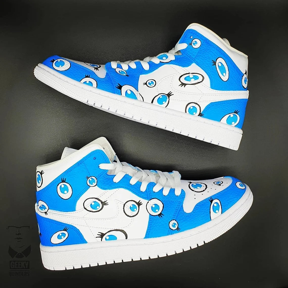 Custom Air Jordan 1 Blue White Eye Pattern