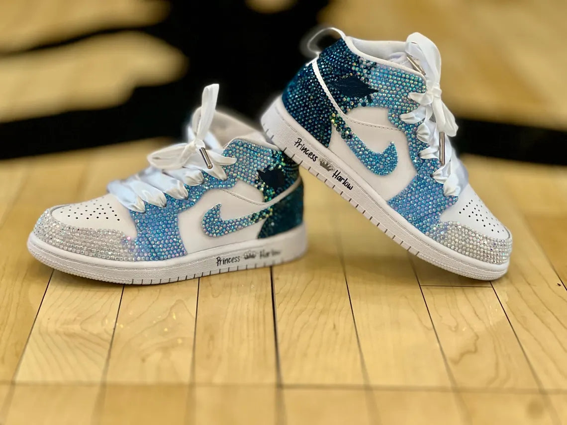 Custom Air Jordan 1 Sliver Blue Rhinestone