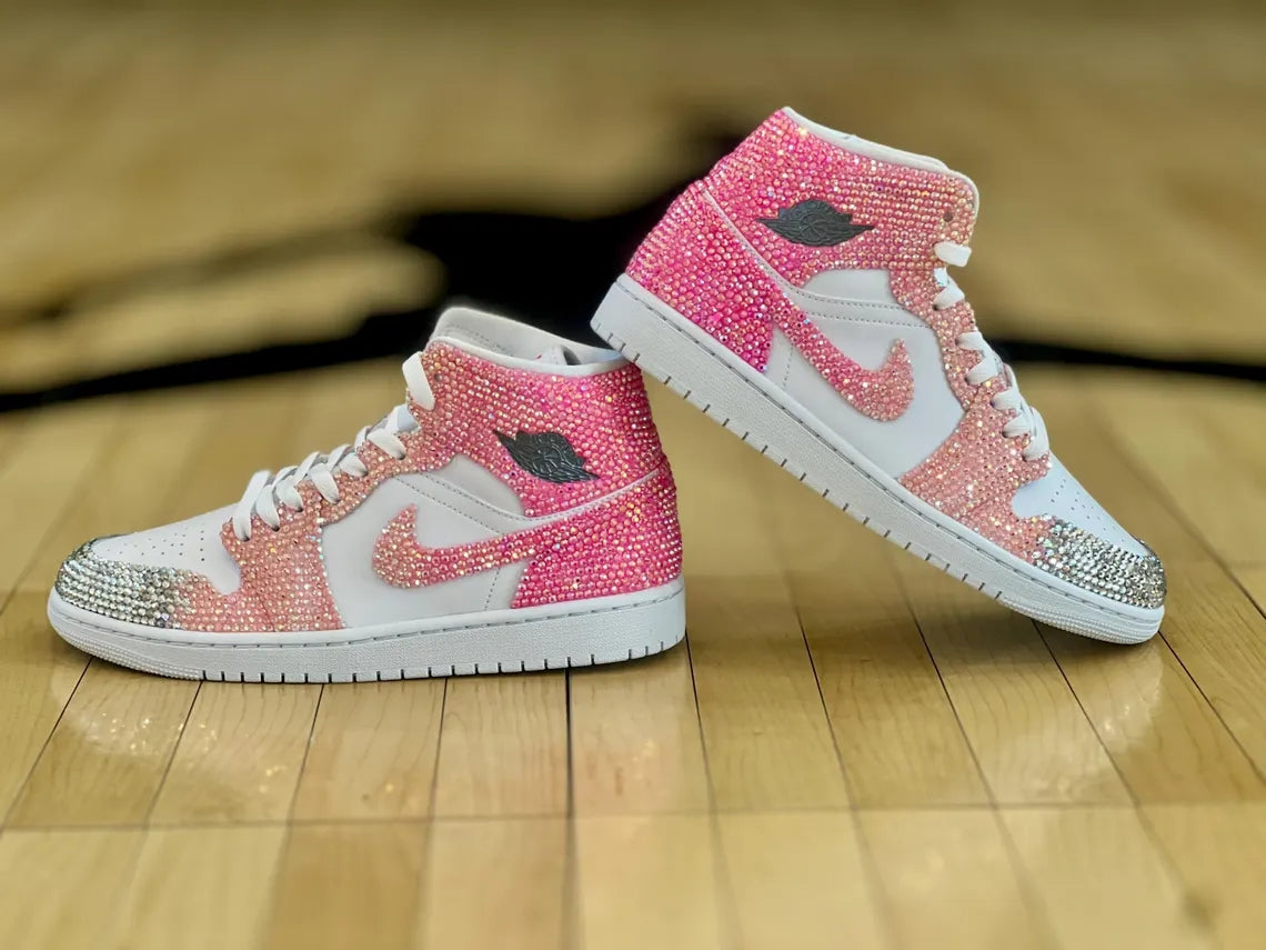 Custom Air Jordan 1 Sliver Pink Rhinestones