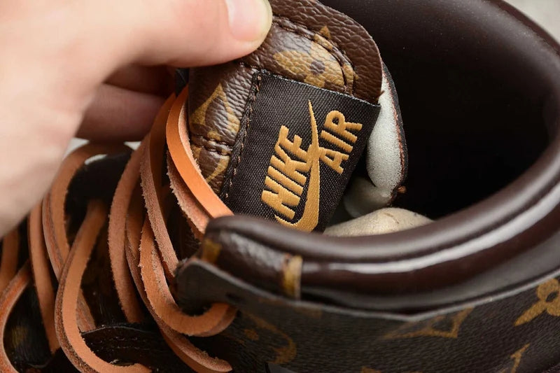 Custom Air Jordan 1 Travis Scott Brown Orange LV Pattern