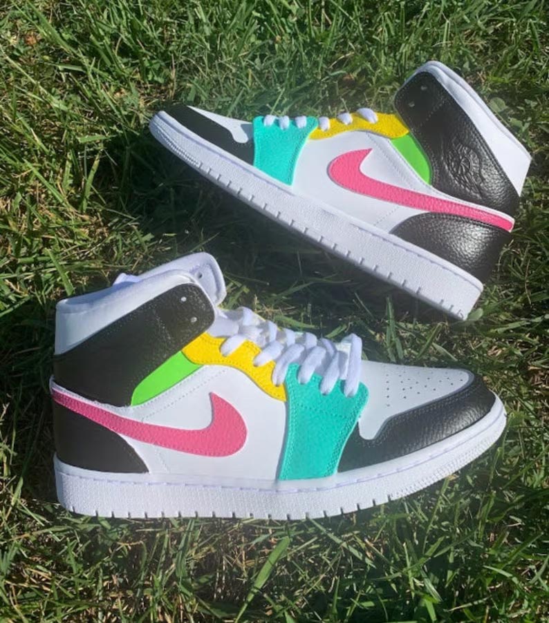 Custom Air Jordan 1 White Multi - Color Patchwork