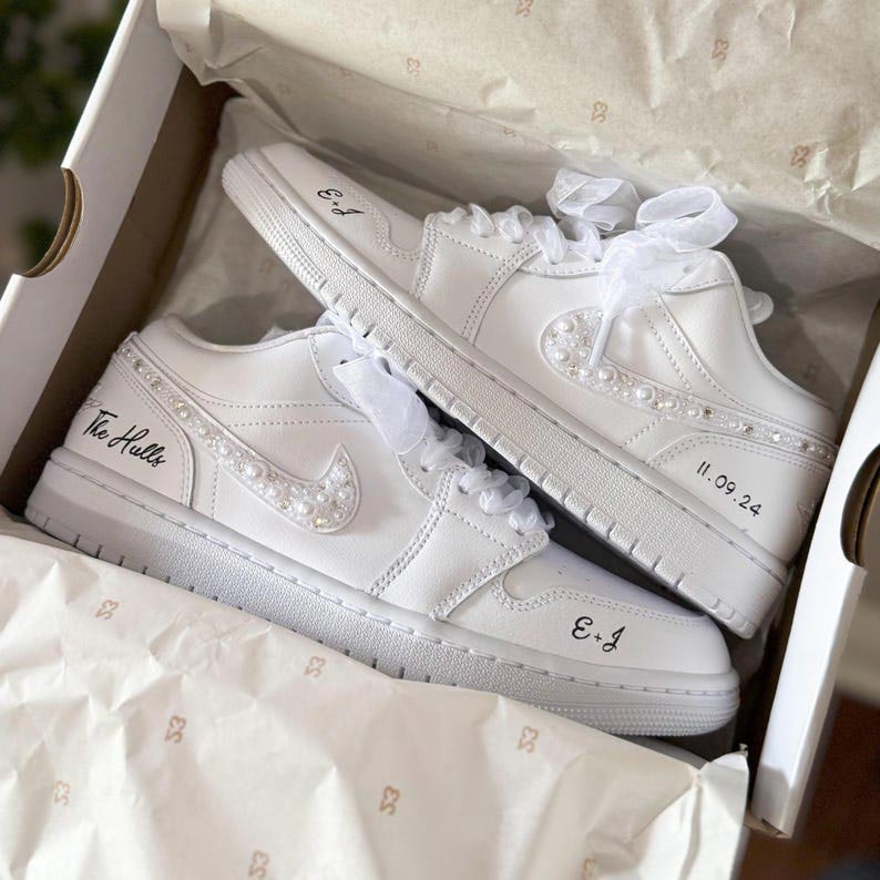 Custom Air Jordan 1 White Pearls And Bows