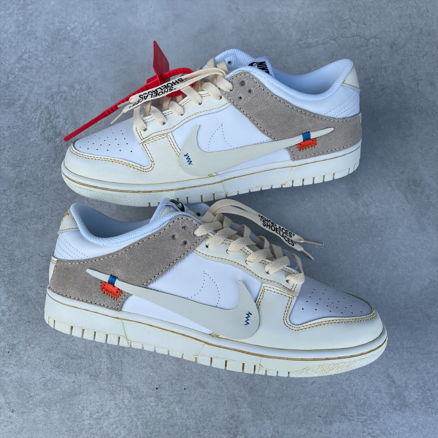Custom Dunk White Beige Stitched - detail Design