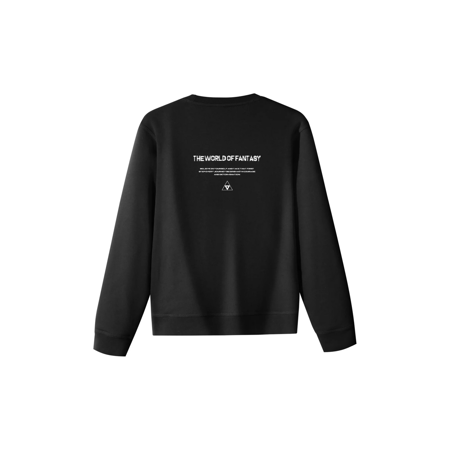Custom Nike Sweatshirt Black With Fantasy World Quote And Triangle Logo