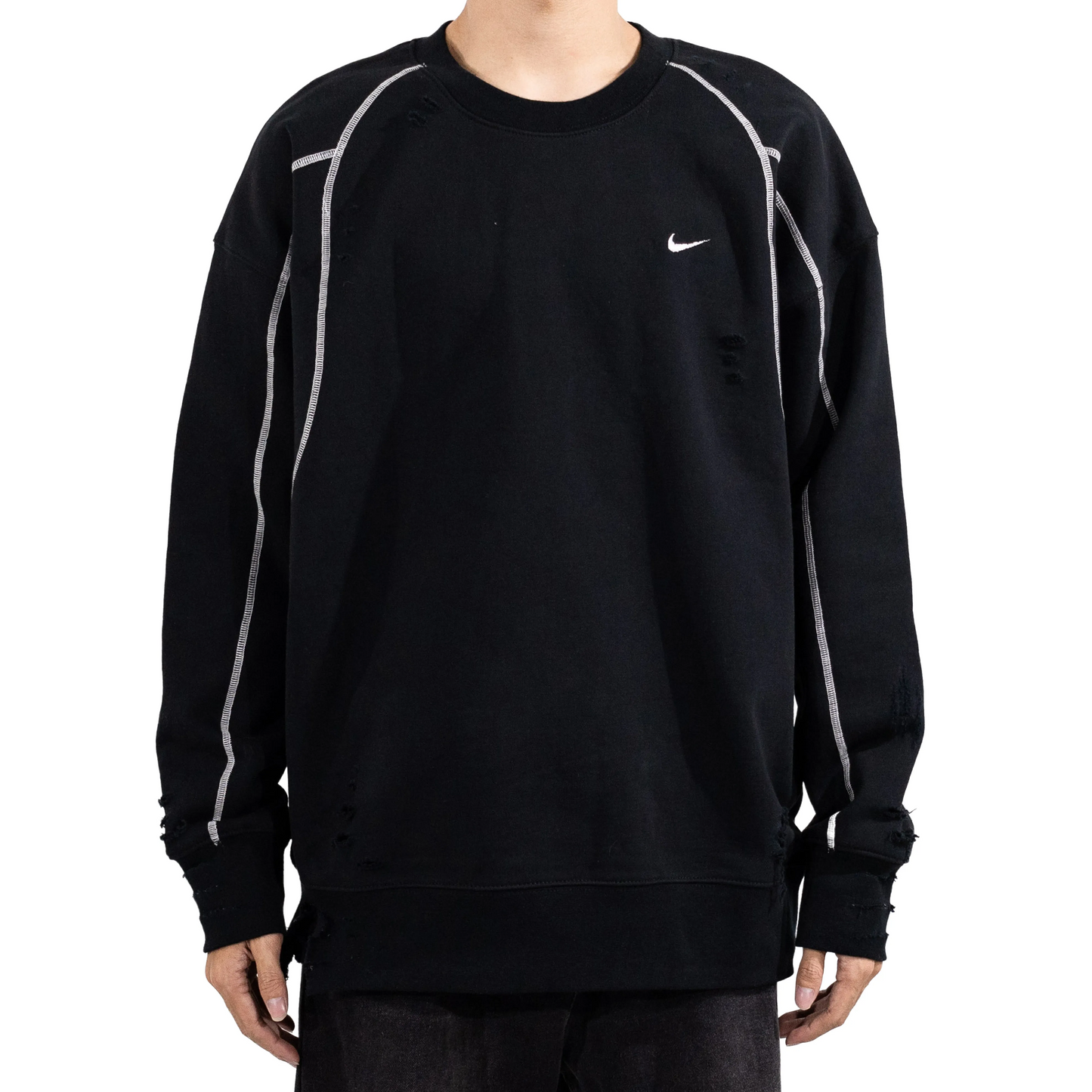Custom Nike Sweatshirt Black With White Lines And Rips
