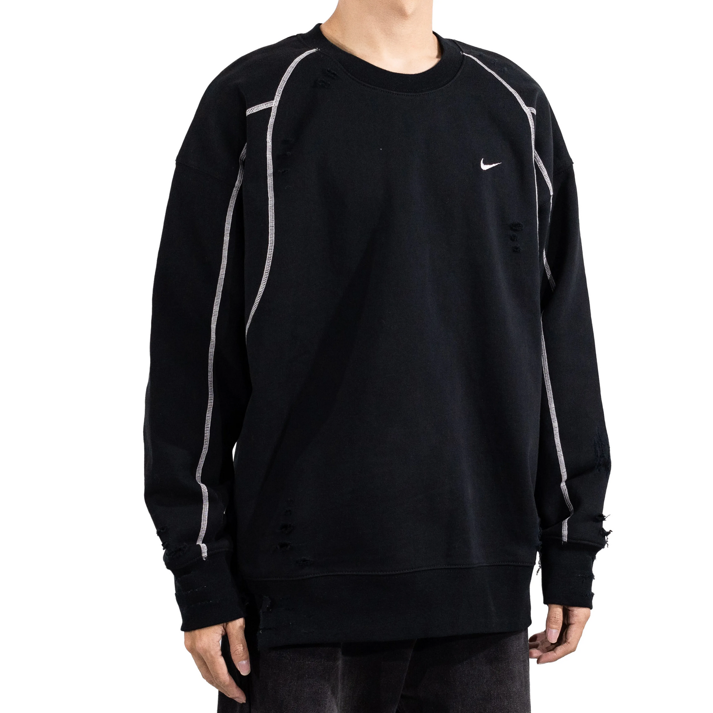 Custom Nike Sweatshirt Black With White Lines And Rips
