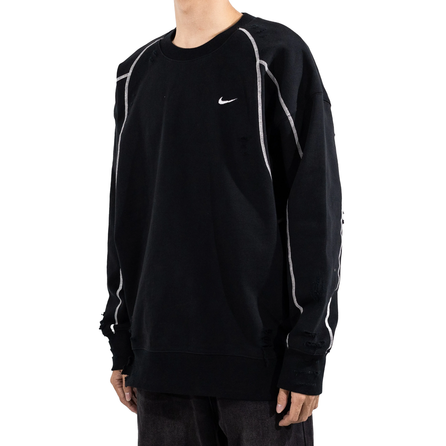 Custom Nike Sweatshirt Black With White Lines And Rips