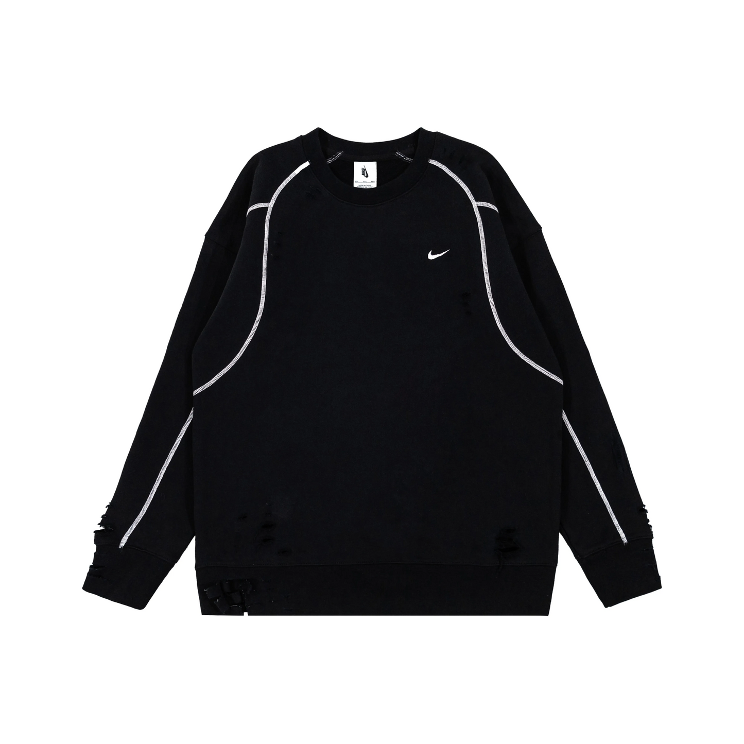Custom Nike Sweatshirt Black With White Lines And Rips