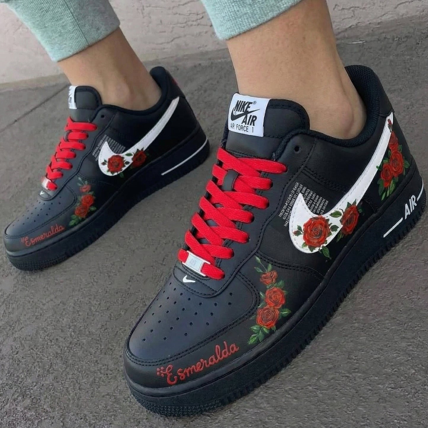 Dark Black Rose Floral Custom AF 1s Shoes
