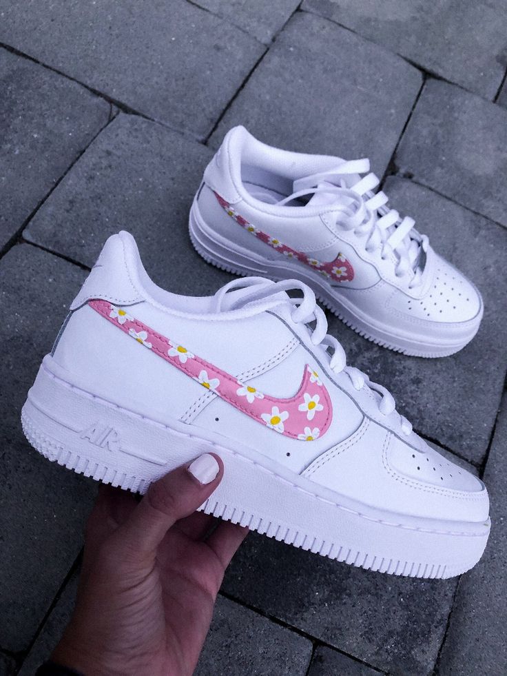 Dreamy Pastel Pink Daisy Design Custom AF 1s Shoes