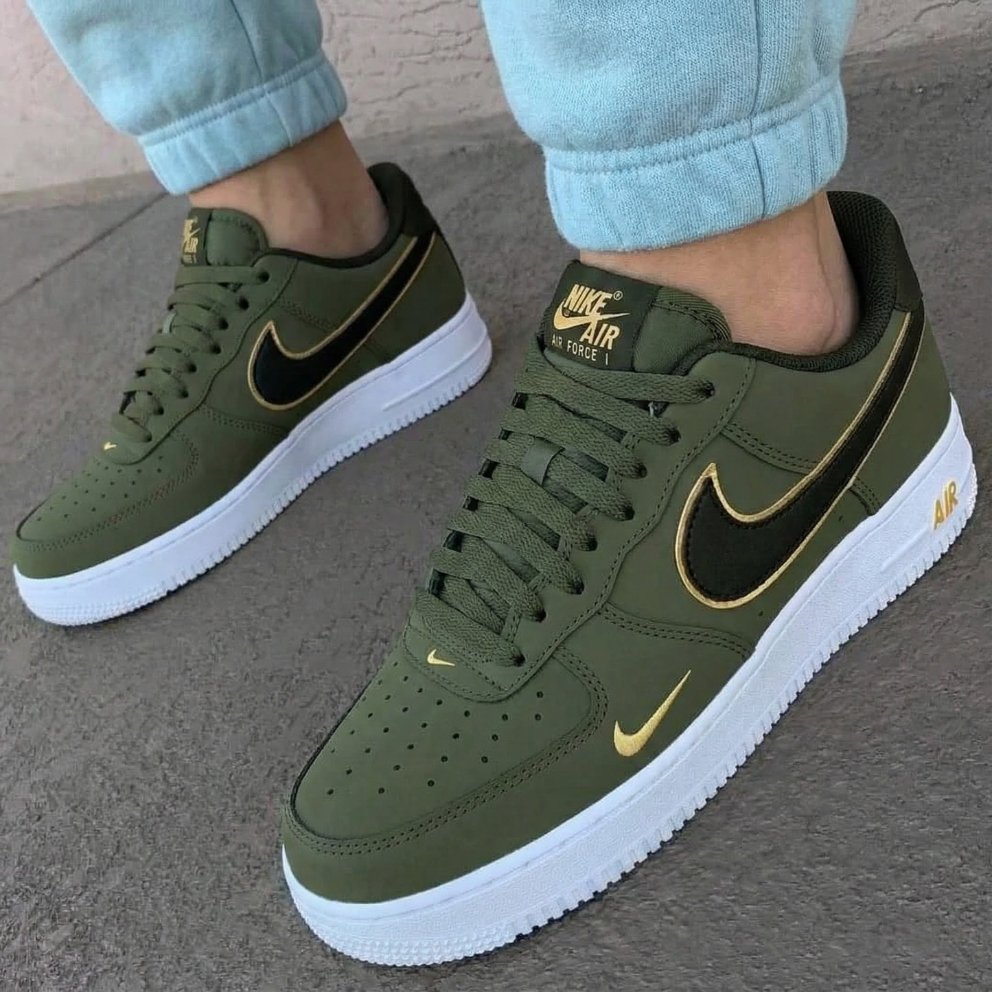 Dusty Olive Pro Gold Custom AF 1s Shoes