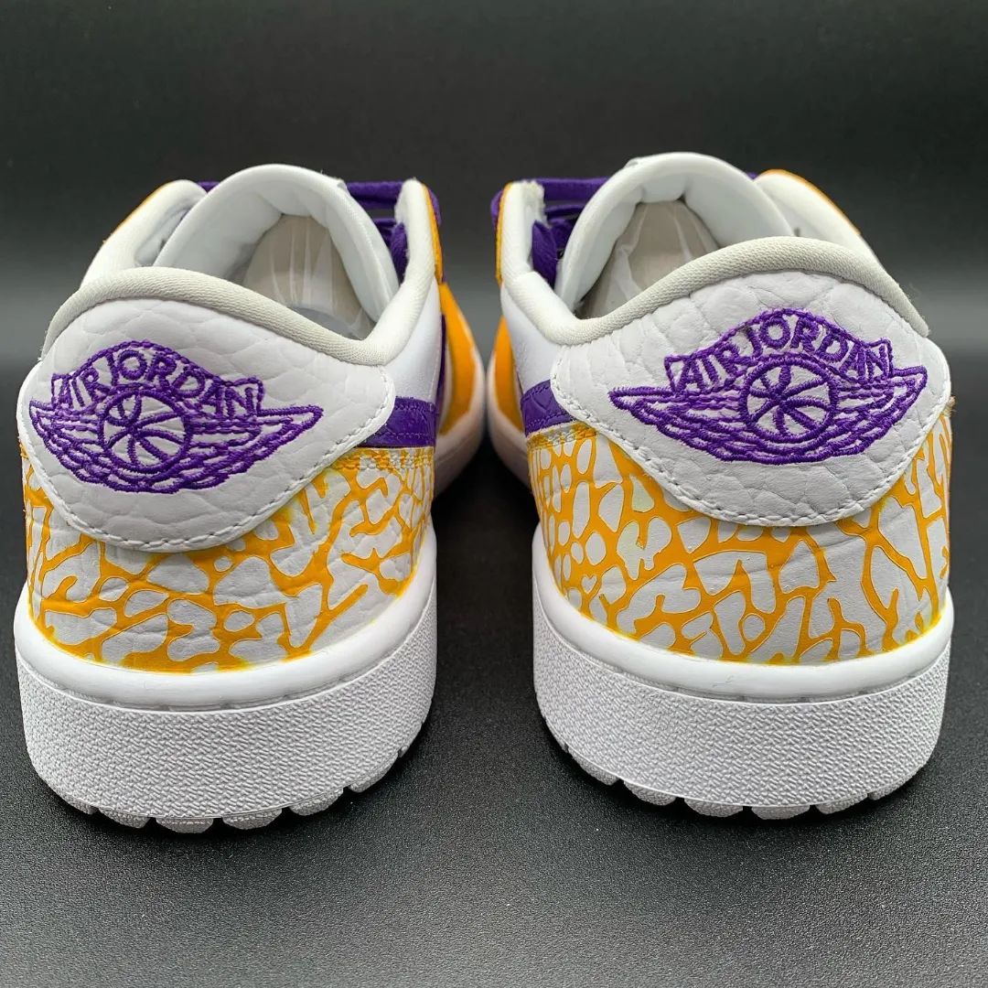 Dynamic Yellow Purple Crackle Custom AJ 1s Shoes