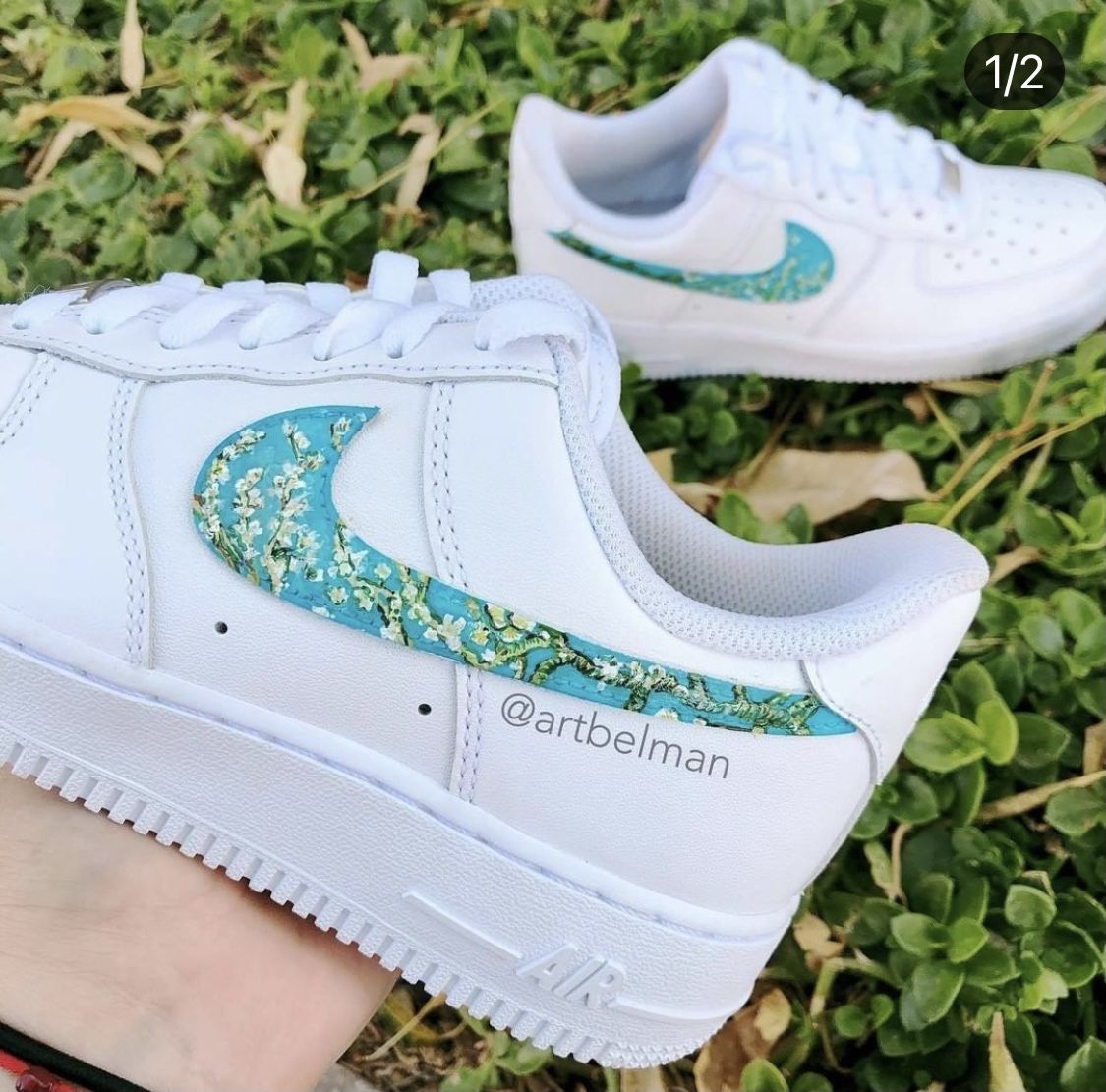 Elegant Teal Floral Custom AF 1s Shoes