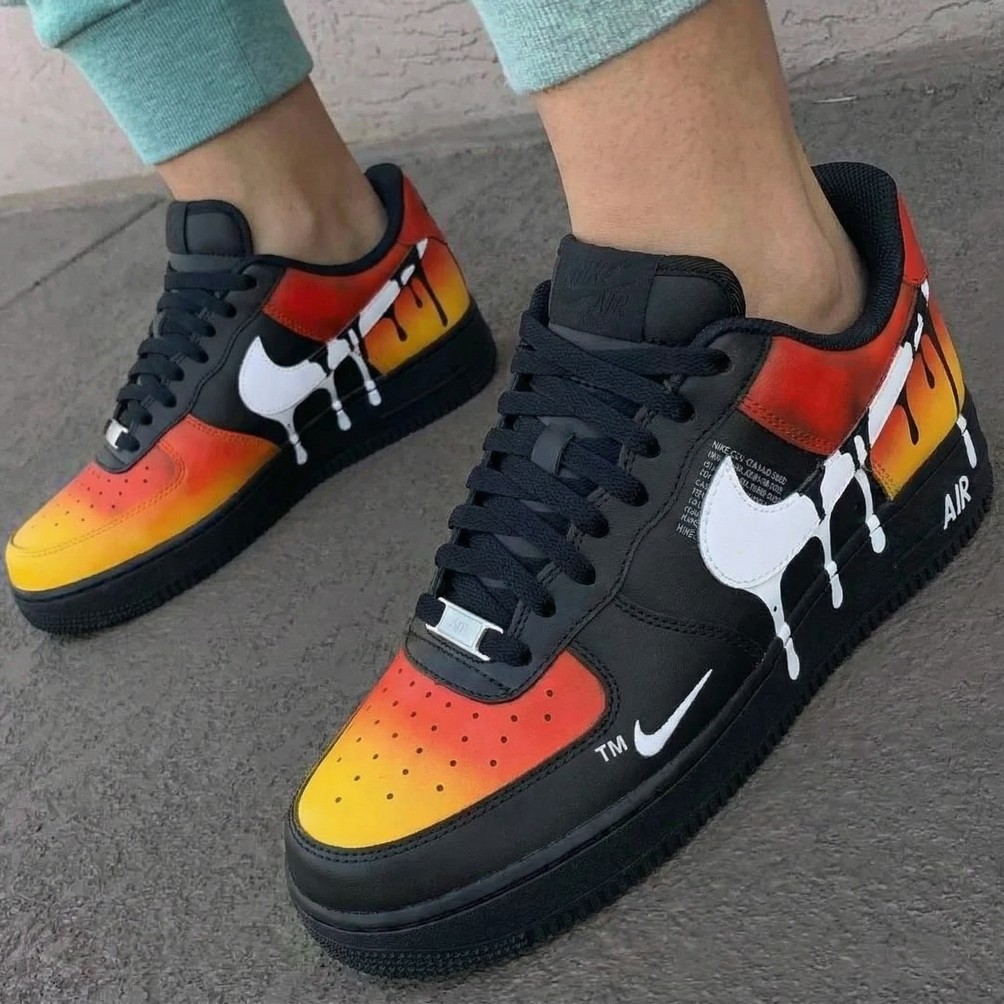 Fiery Black Orange Drip Custom AF 1s Shoes