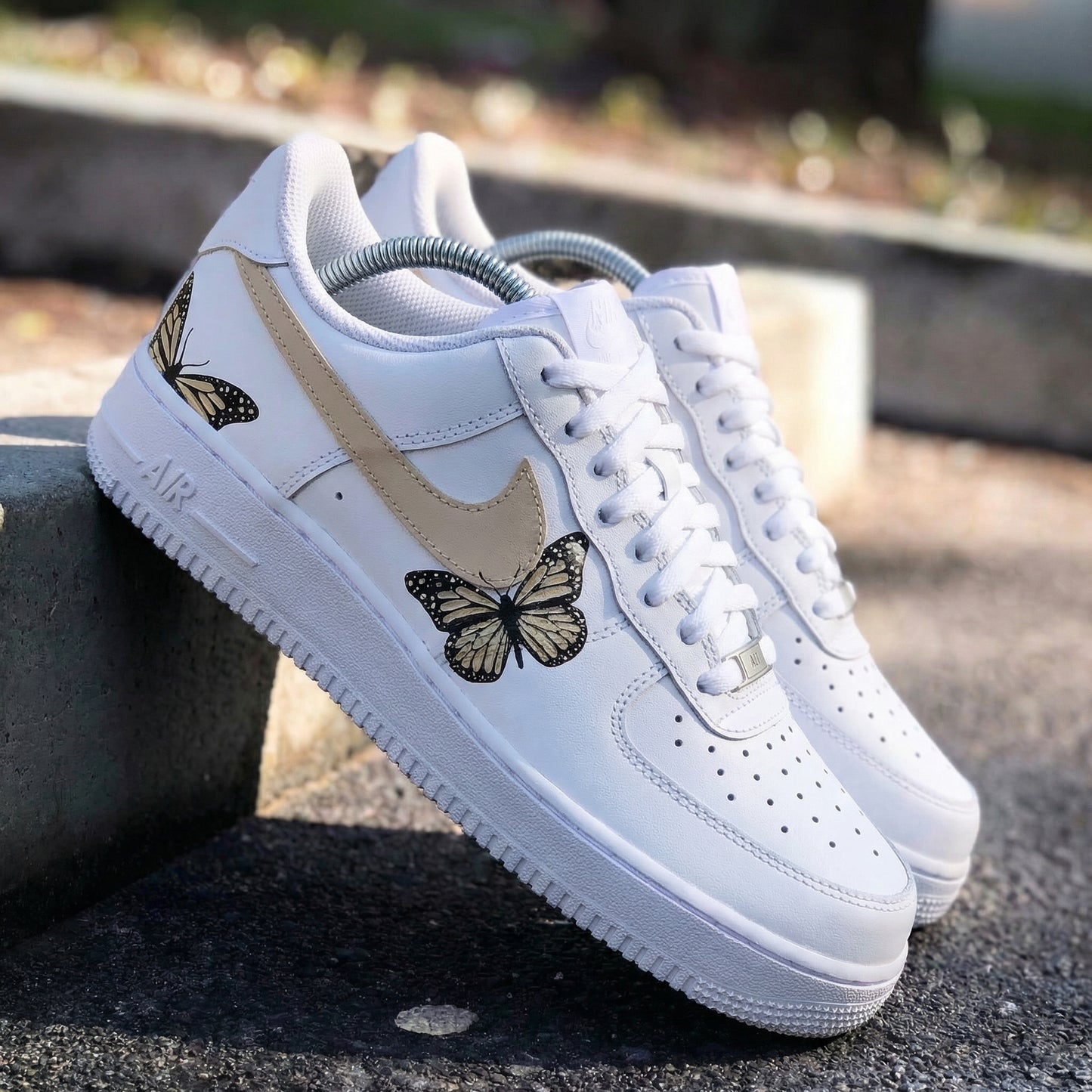 Fresh Tan Beige Butterfly Custom AF 1s Shoes