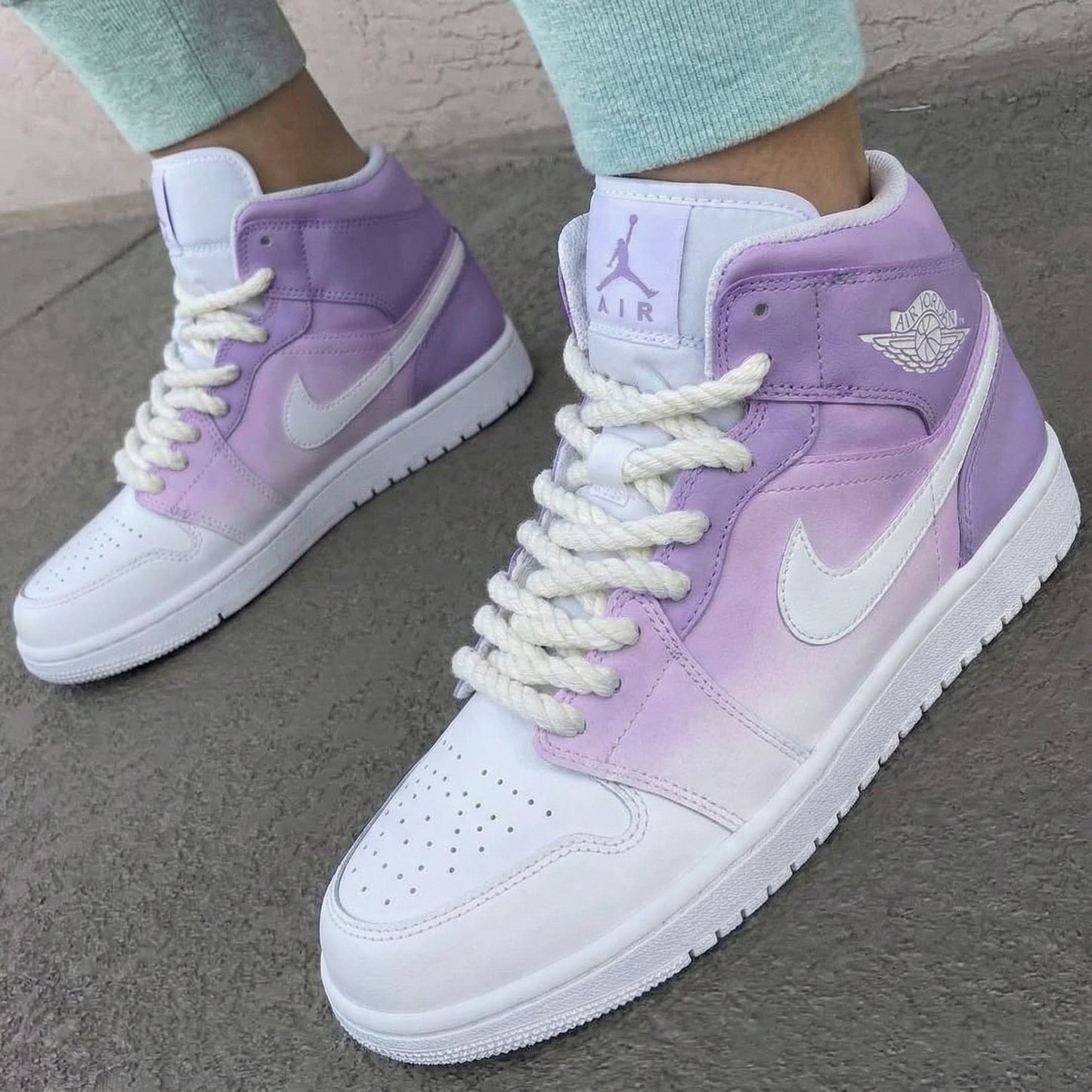Gentle Light Purple White Fade Custom AJ 1s Shoes