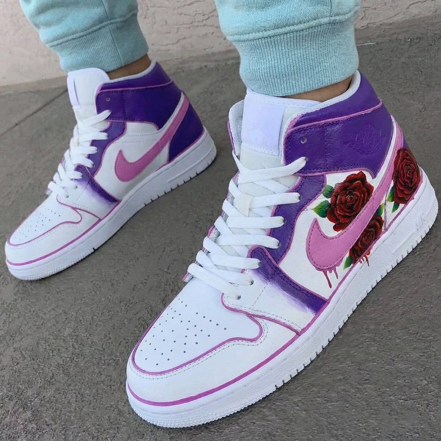 Girly Purple Pink Rose Custom AJ 1s Shoes