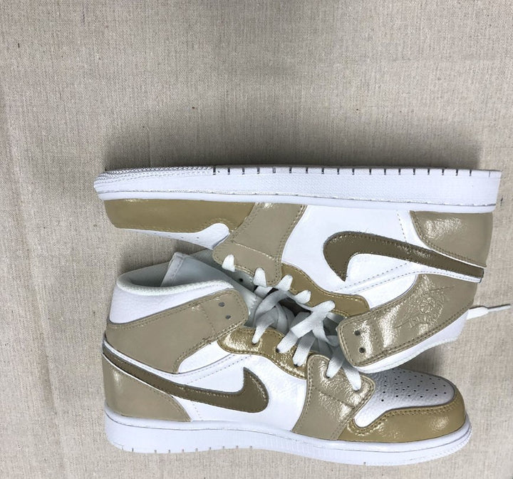 Gold and White Custom AJ 1s Shoes