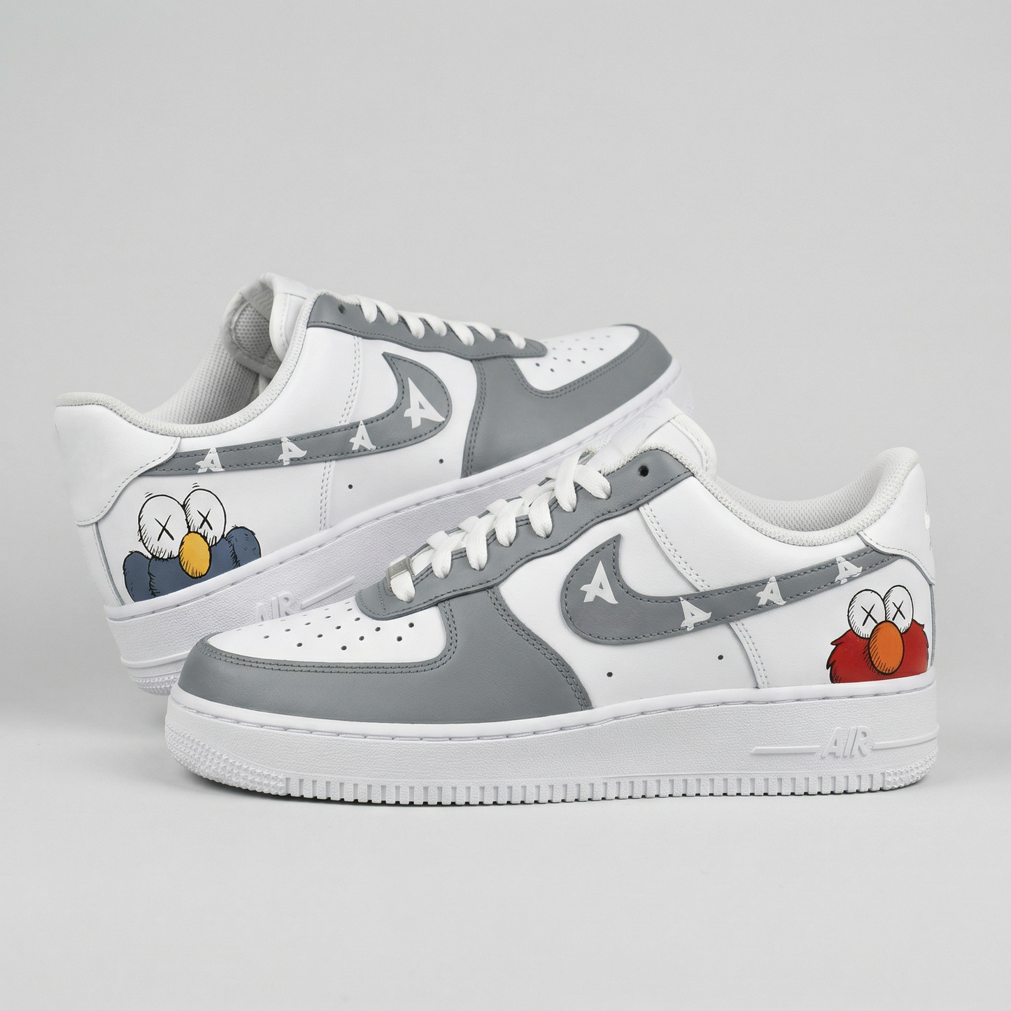Gray Kaws Cartoon A Letters Custom AF 1s Shoes