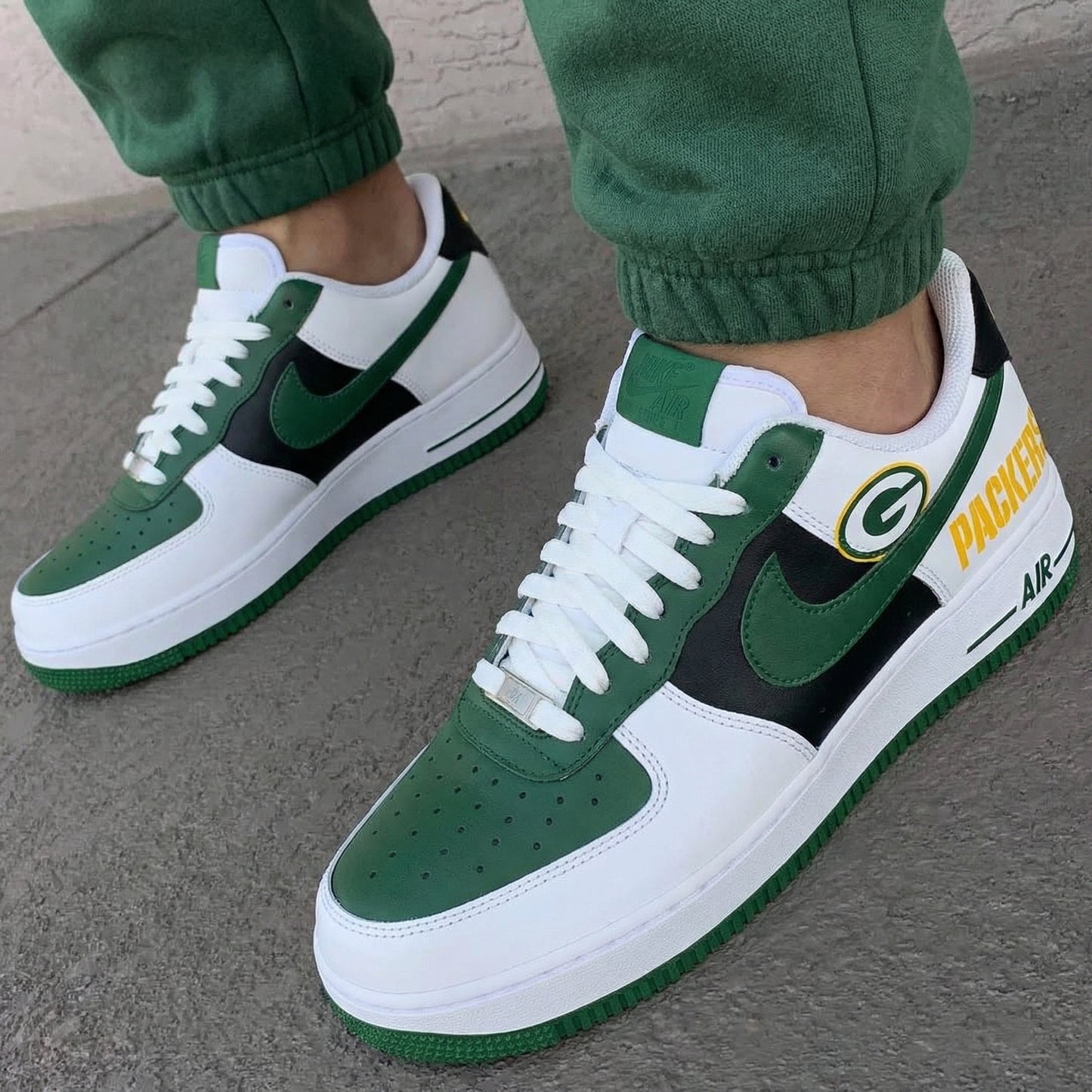 Green Black Packers G Logo Custom AF 1s Shoes