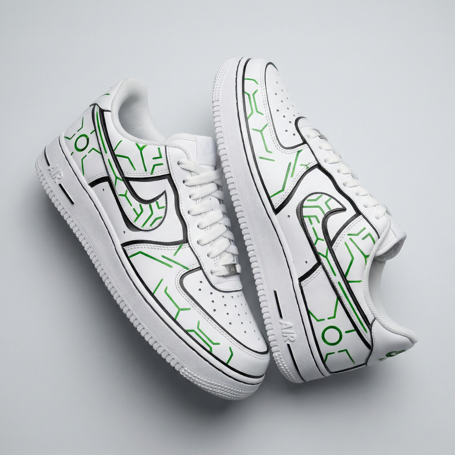 Green Black Tech Geometric Pattern Custom AF 1s Shoes