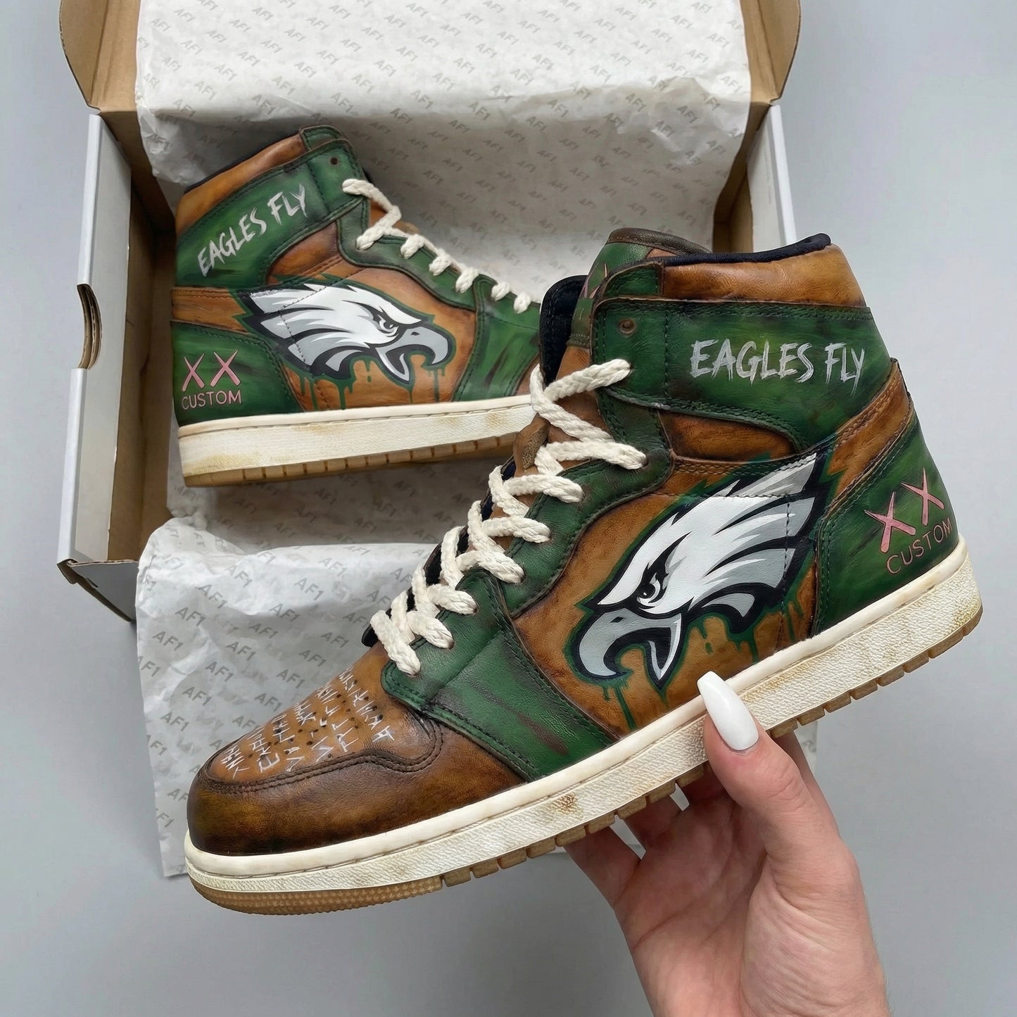 Green Brown Eagles Themed Custom AJ 1s Shoes