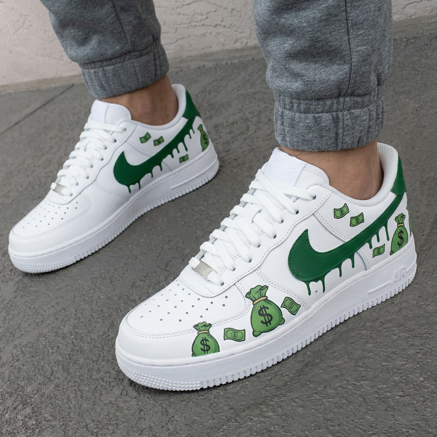 Green Money Bags Cash Custom AF 1s Shoes