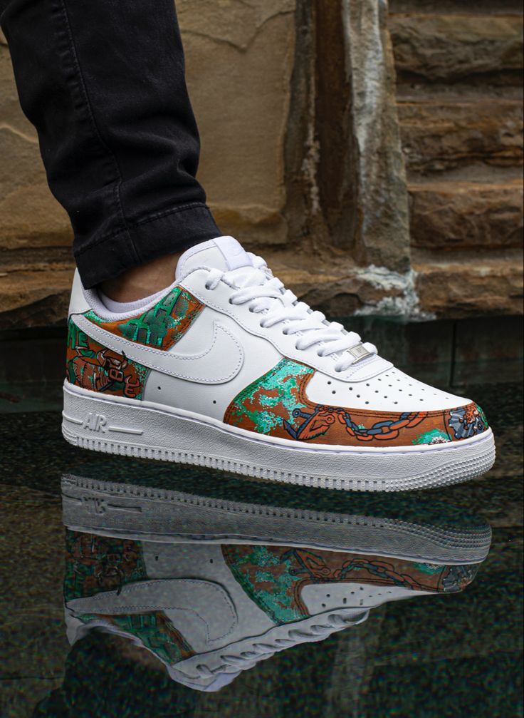Green Orange Graphic Custom Air Force 1 Shoes