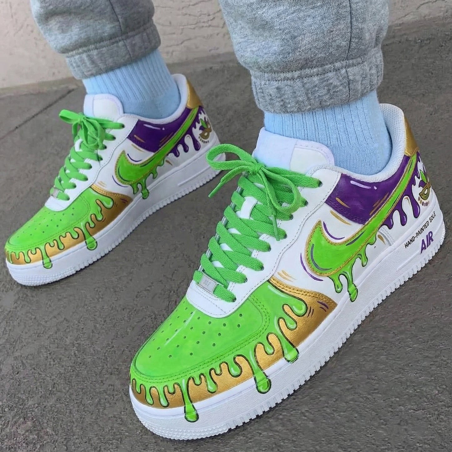 Green Purple Gold Mardi Gras Custom AF 1s Shoes