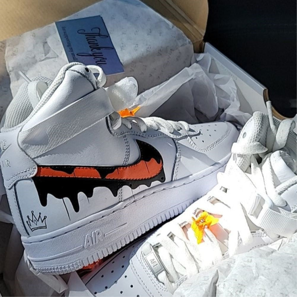 Black Orange Dripping Custom Sneakers Air Force 1 High