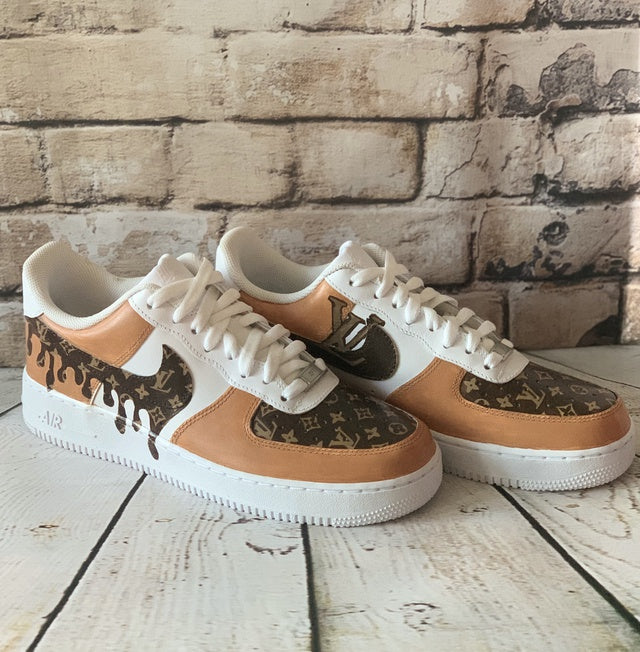 Hand Painted Custom Air Force 1 Brown Drip Sneakers