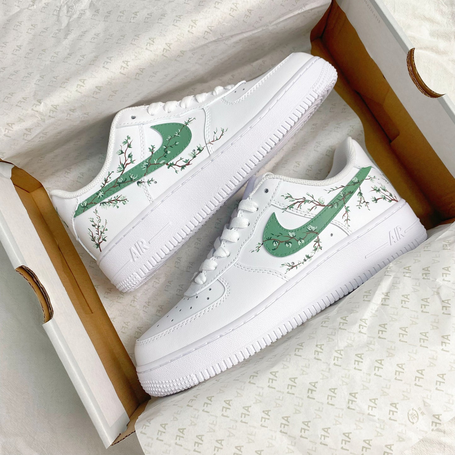 Custom Air Force 1 Green Leaves And Brown Branches